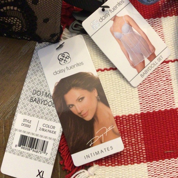 Daisy Fuentes 2pc Black Dot Mesh Babydoll Nightie & G-string Panty Set Size XL - Picture 10 of 11